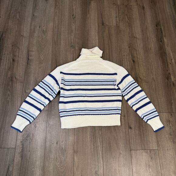 Madewell Ribbed Cotton Turtleneck Sweater WMNS S White Blue Stripes Relaxed Fit - Picture 6 of 8